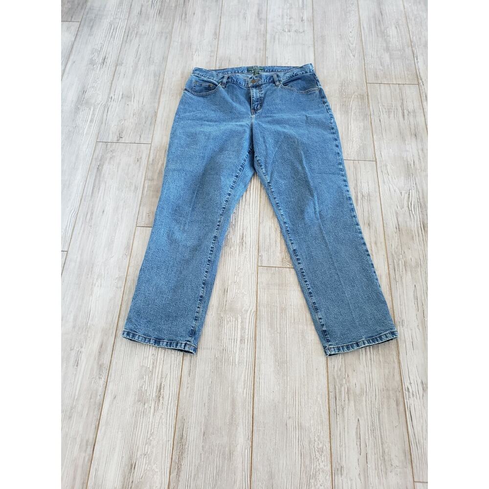 Lauren Jeans Co Blue Denim Jeans Classic Straight 14W Ralph Lauren Solid Pockets